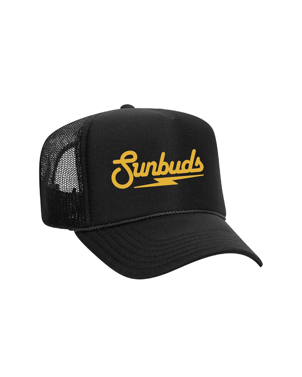 Black Trucker Mesh Back Cap – Yellow Sunbuds Logo
