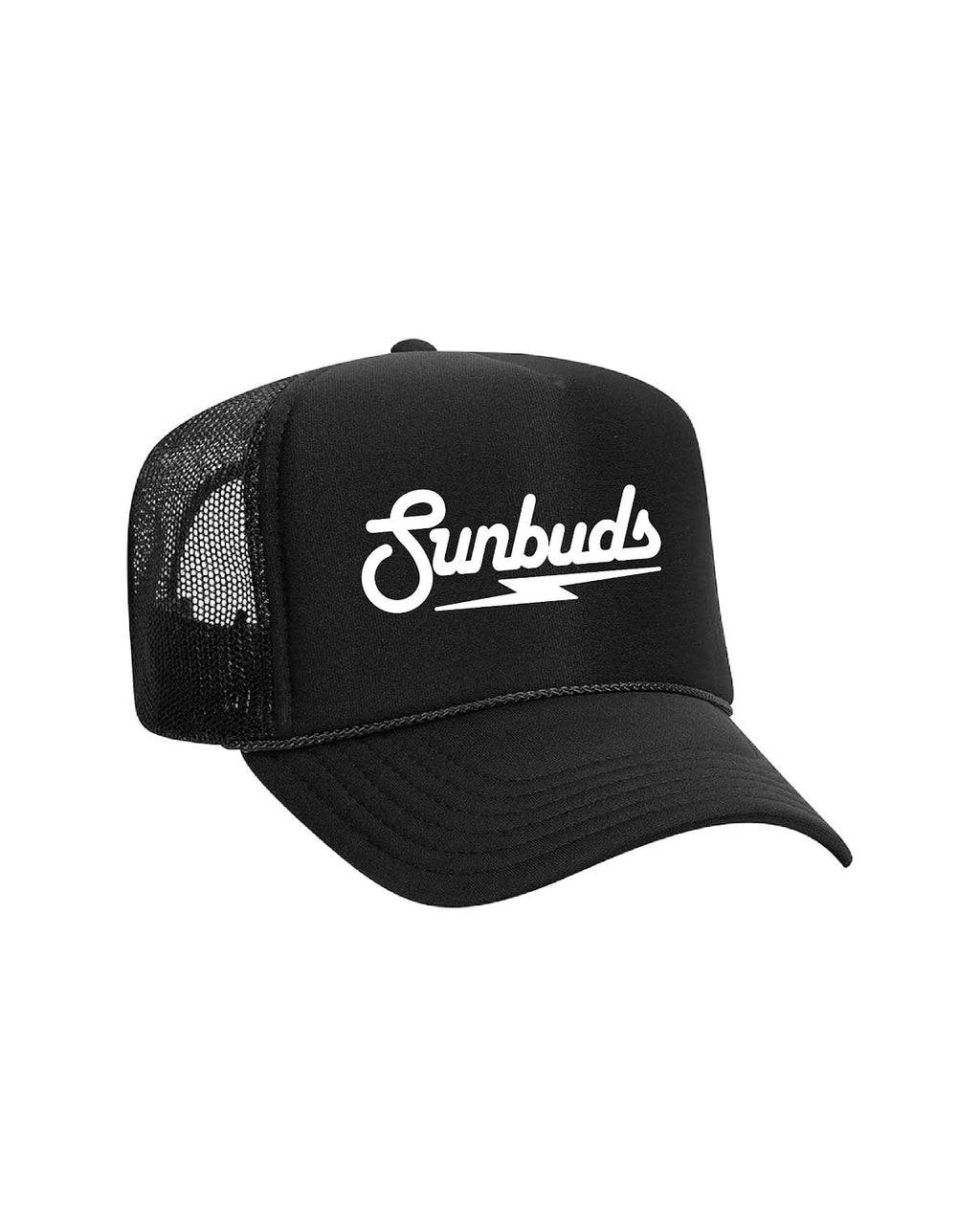 Black Trucker Mesh Back Cap – White Sunbuds Logo