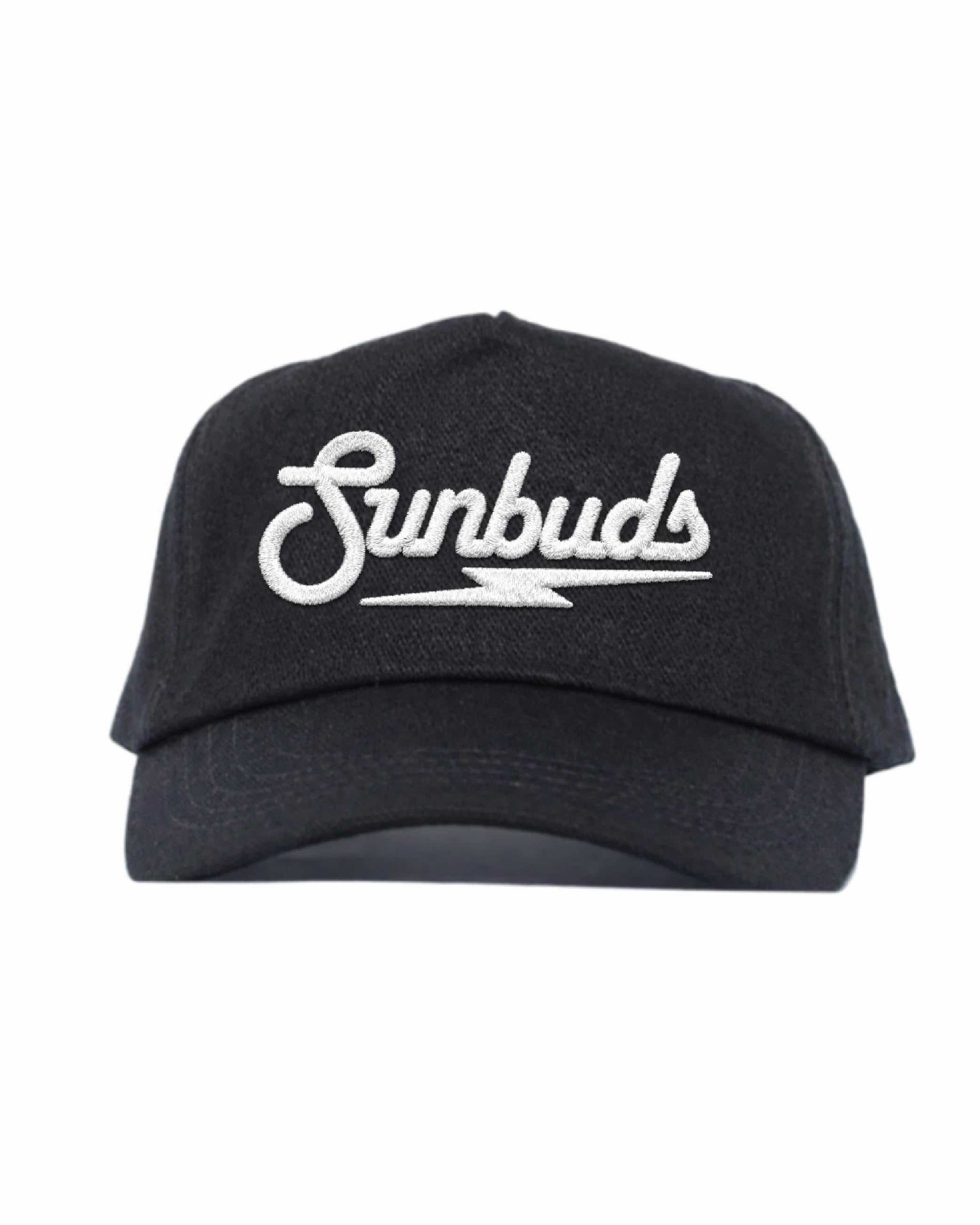 Black Cotton Twill 5-Panel Cap – White Sunbuds Logo