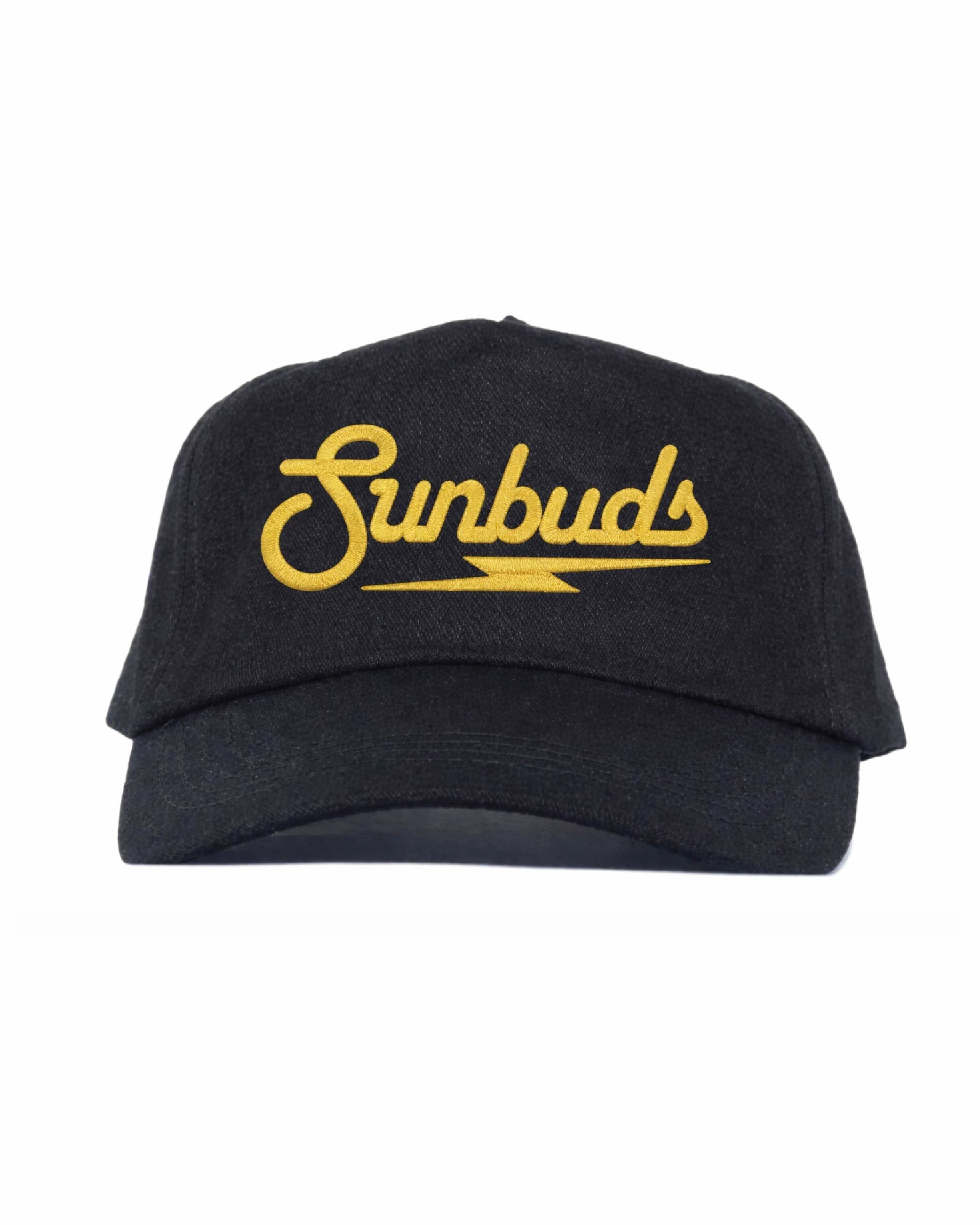Black Cotton Twill 5-Panel Cap – Yellow Sunbuds Logo