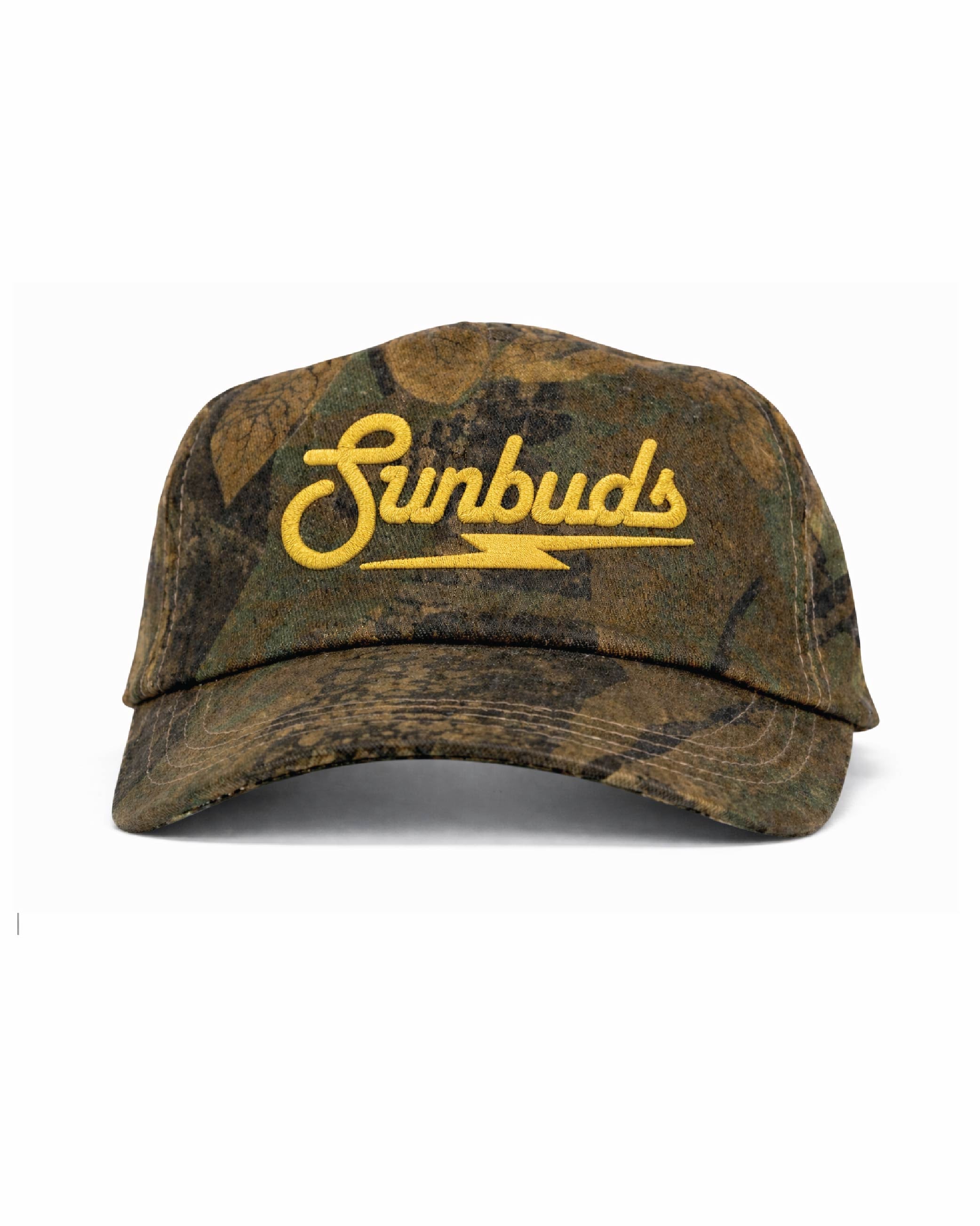 Camo Cotton Twill 5-Panel Cap – Yellow Sunbuds Logo