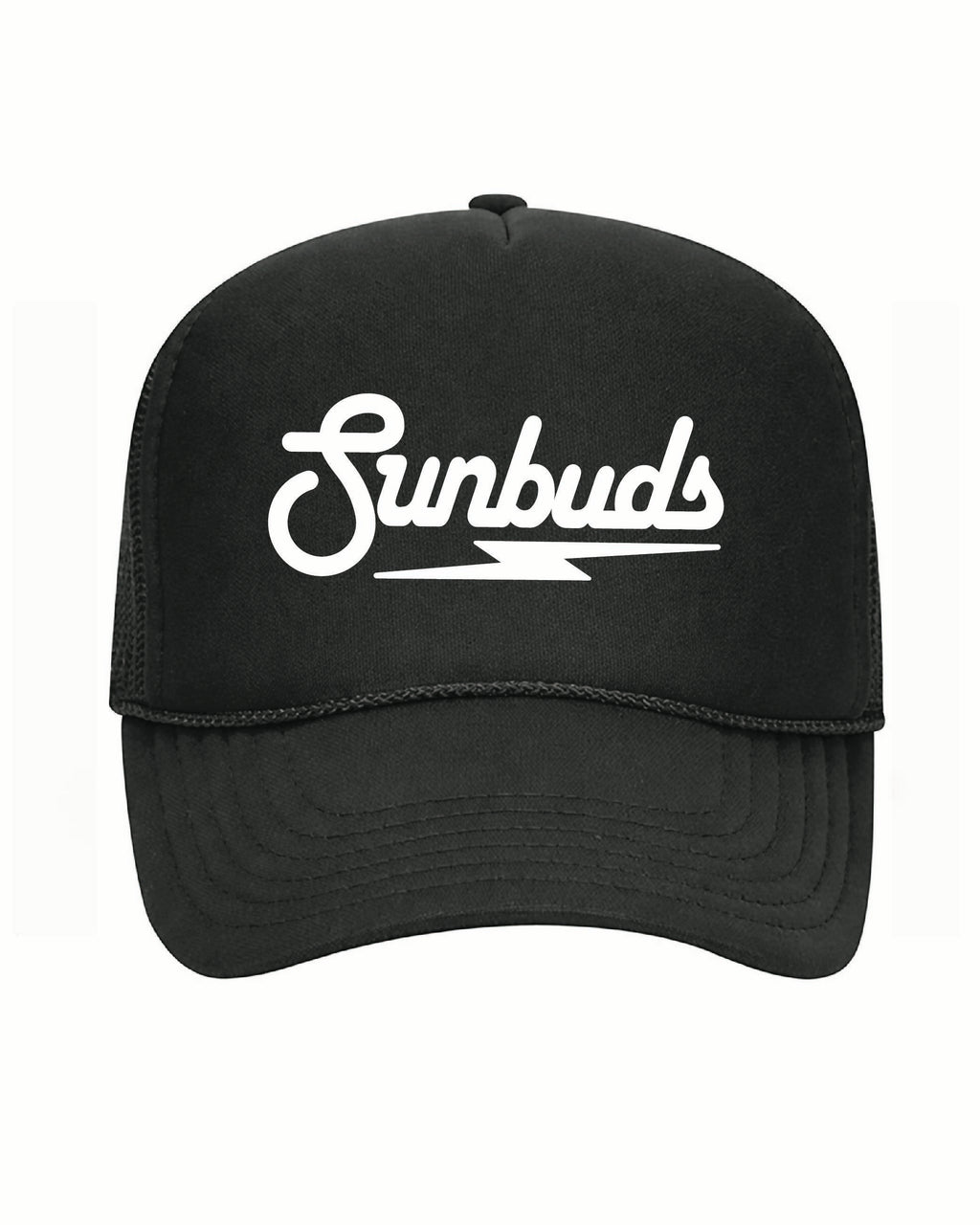 Black Trucker Mesh Back Cap – White Sunbuds Logo
